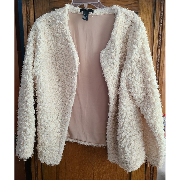 H&M Sweaters - H&M Cream Ivory Popcorn Shaggy Loop Knit Open Front Cardigan Jacket Womens L